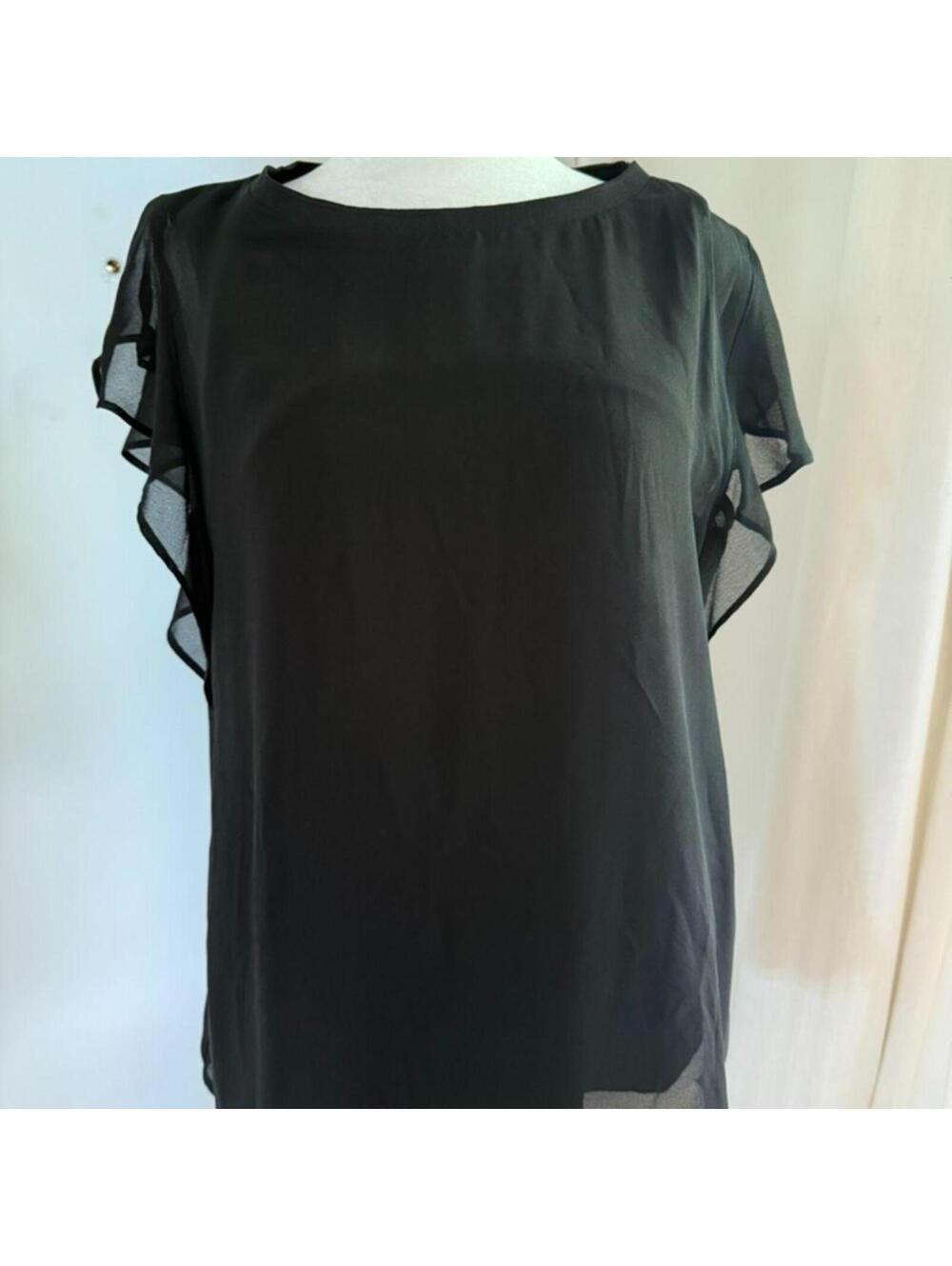 Zara Woman black sheer ruffle-sleeve blouse